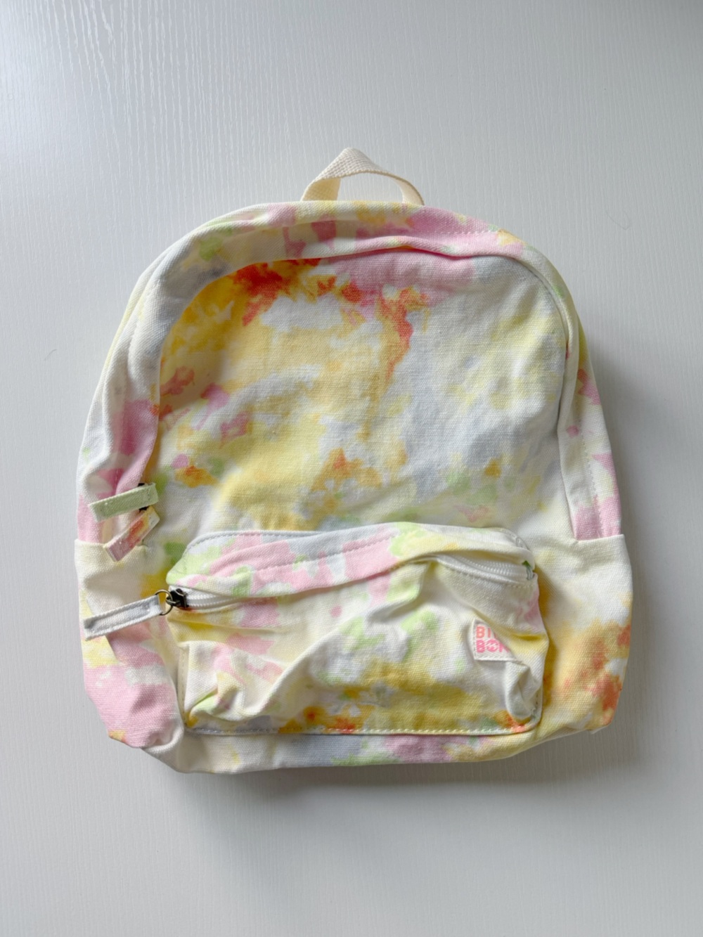 Billabong Mini Mama Jr Canvas Backpack Rain Drop Tie Dye Yellow Pink New School